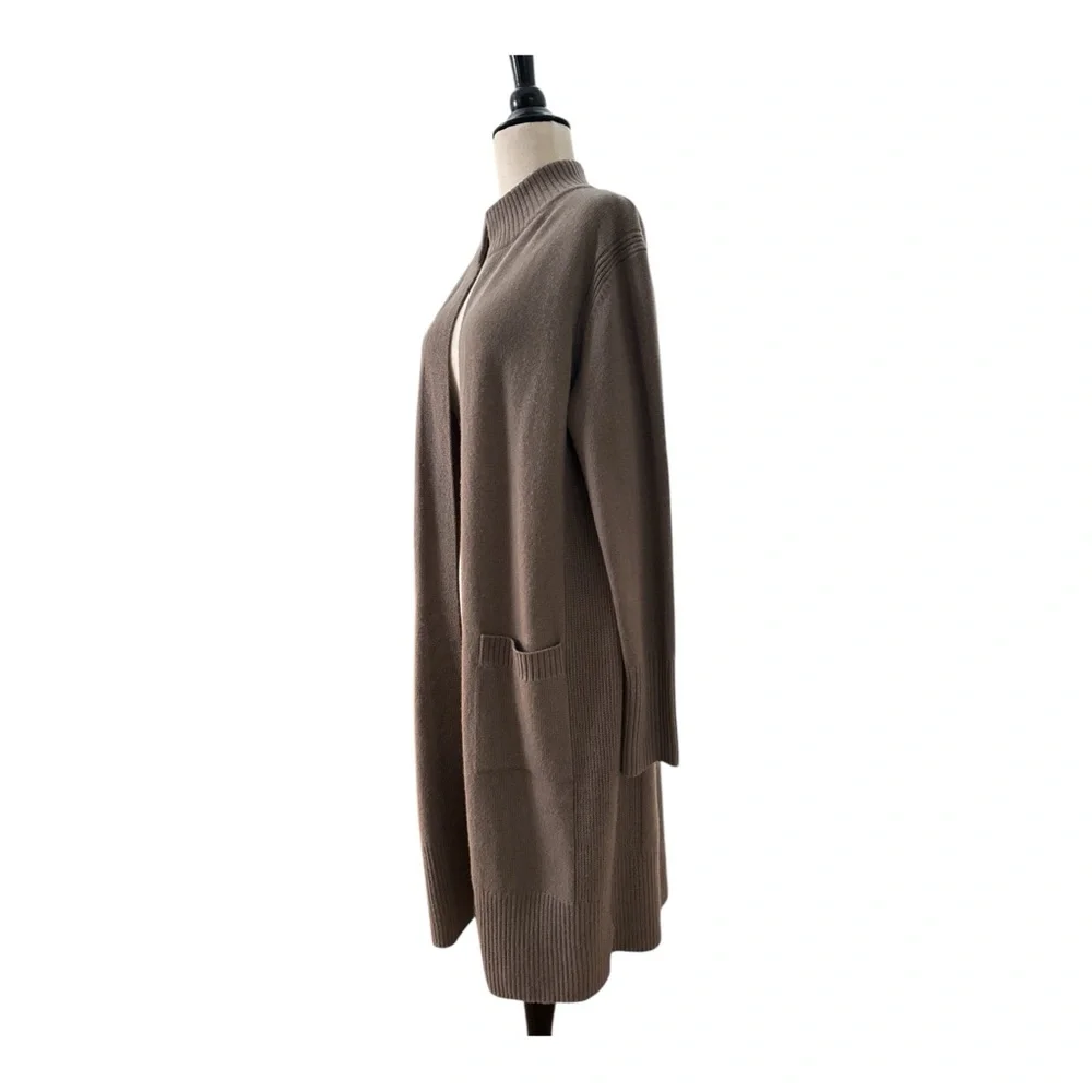Athleta Spirit Wool Cashmere Long Wrap Cardigan Sweater Rustic Beige S/P Pre-Own - Picture 3 of 7